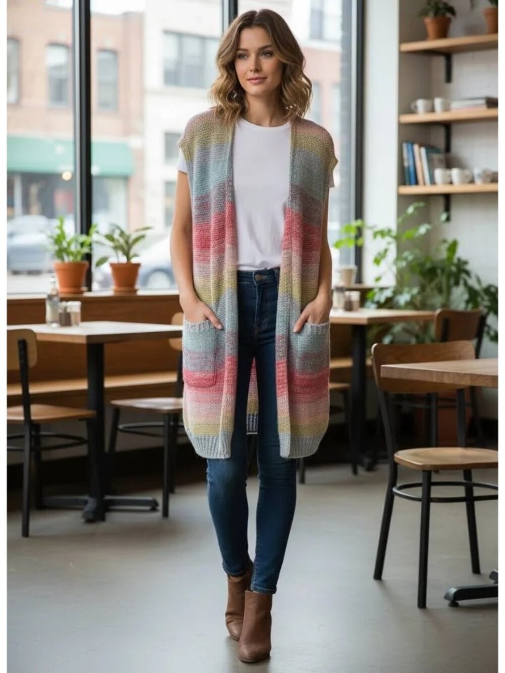 Moth Anthropologie Ringa Rainbow Striped Morhair Knit Duster Cardigan, Size XS/S